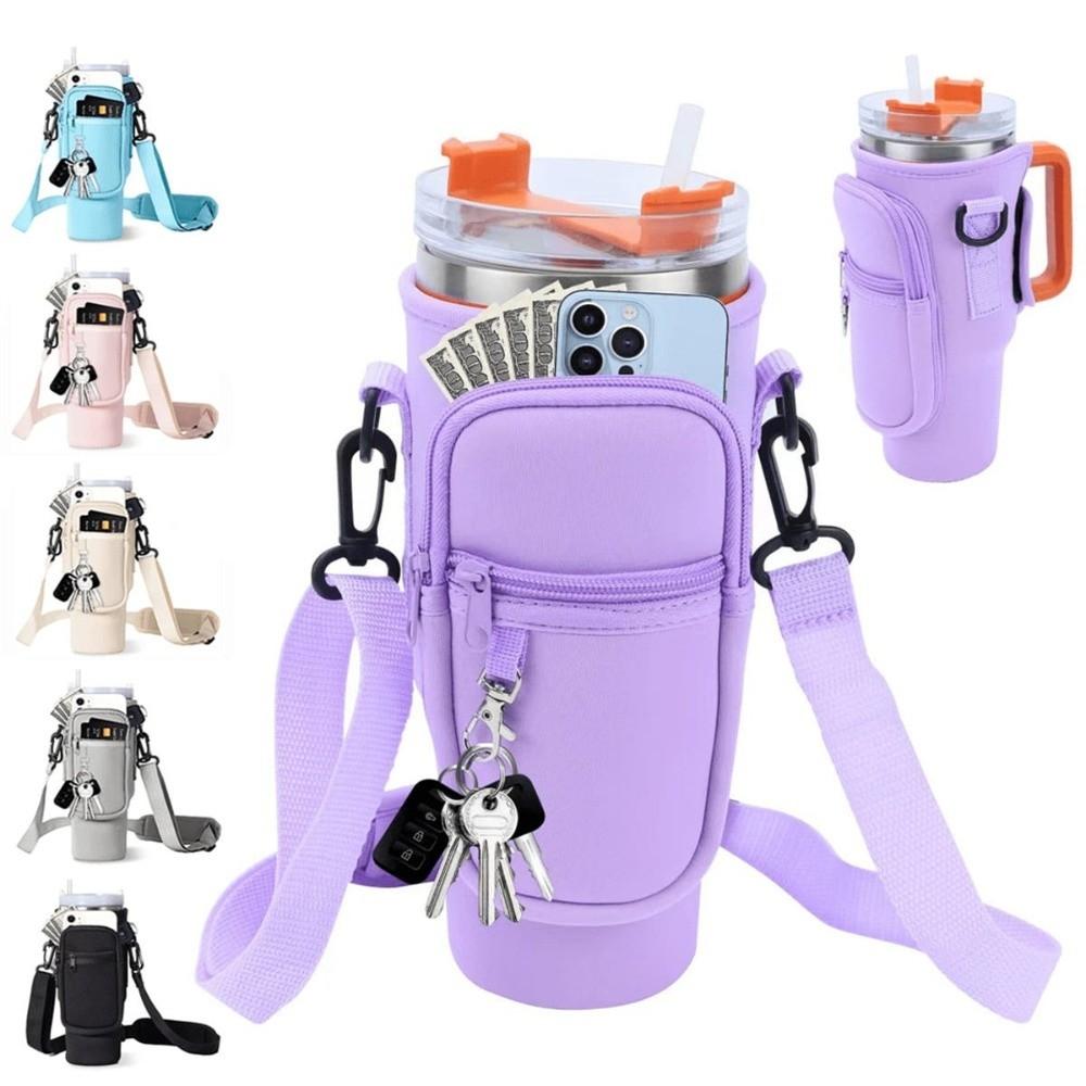 Non-slip Water Bottle Carrier Bag Adjustable Shoulder Strap Insulated Cup Cover Cup Accessories