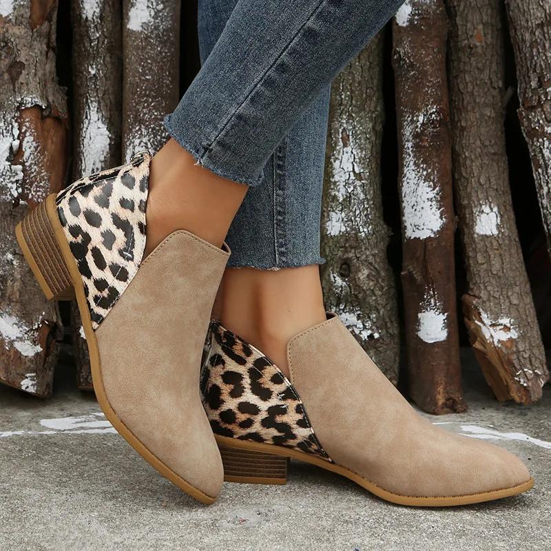 Модная женская обувь Зимние ретро женские ботильоны Повседневные леопардовые ботильоны Удобная женская обувь Большой размер