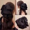 Large Bow Hair Claw Hair Accessories High Ponytail Clip Black Ribbon Hair Clamp Women Girls Back Head Grab Clip Style Shark Clip