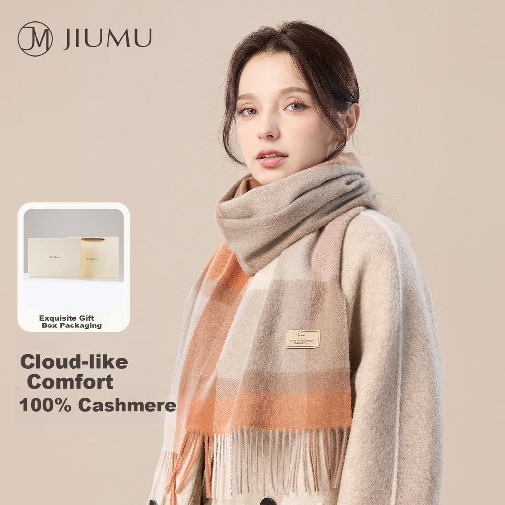 JIUMU 100% Cashmere Scarf Women Autumn Winter Shawl Warm Neck Warmer Female New Year Birthday Gift Box Set