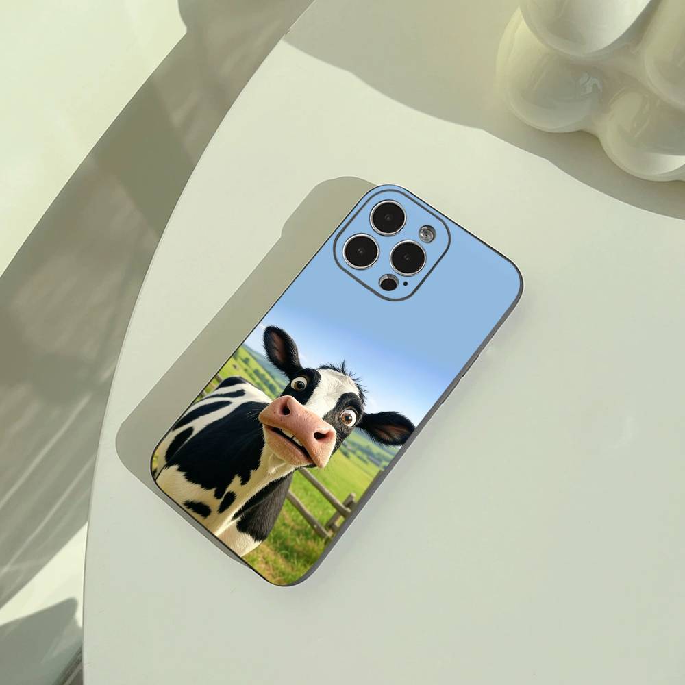 Cute and funny cow Phone Case For iPhone 17,16,15,14,13,12,11 Pro Max,16Plus,XS Soft Black Cover