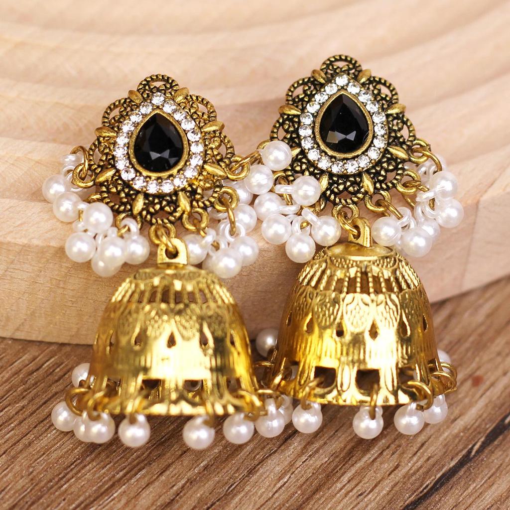 Европейско-американские богемные этнические серьги с бусинами и стразами в форме колокольчиков - Смелый ретро-стиль