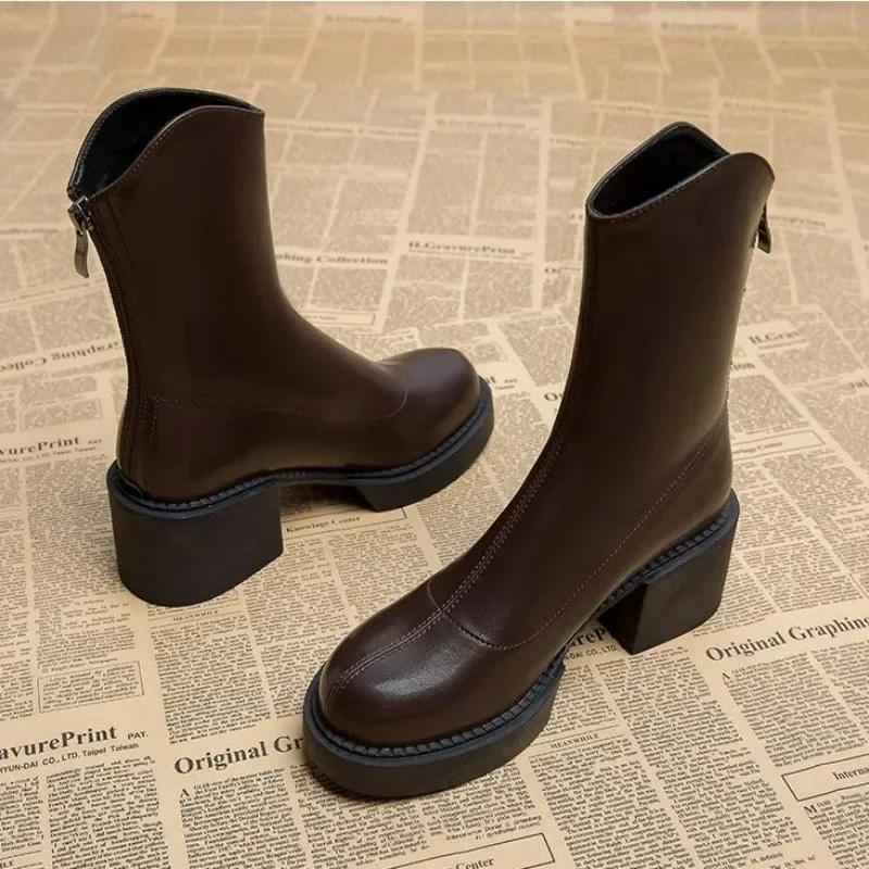 Элегантные женские полусапоги на каблуке Весна 2024 Высокие каблуки Женские полусапоги Черные По акции Зимняя новинка Тренд Акция Новые