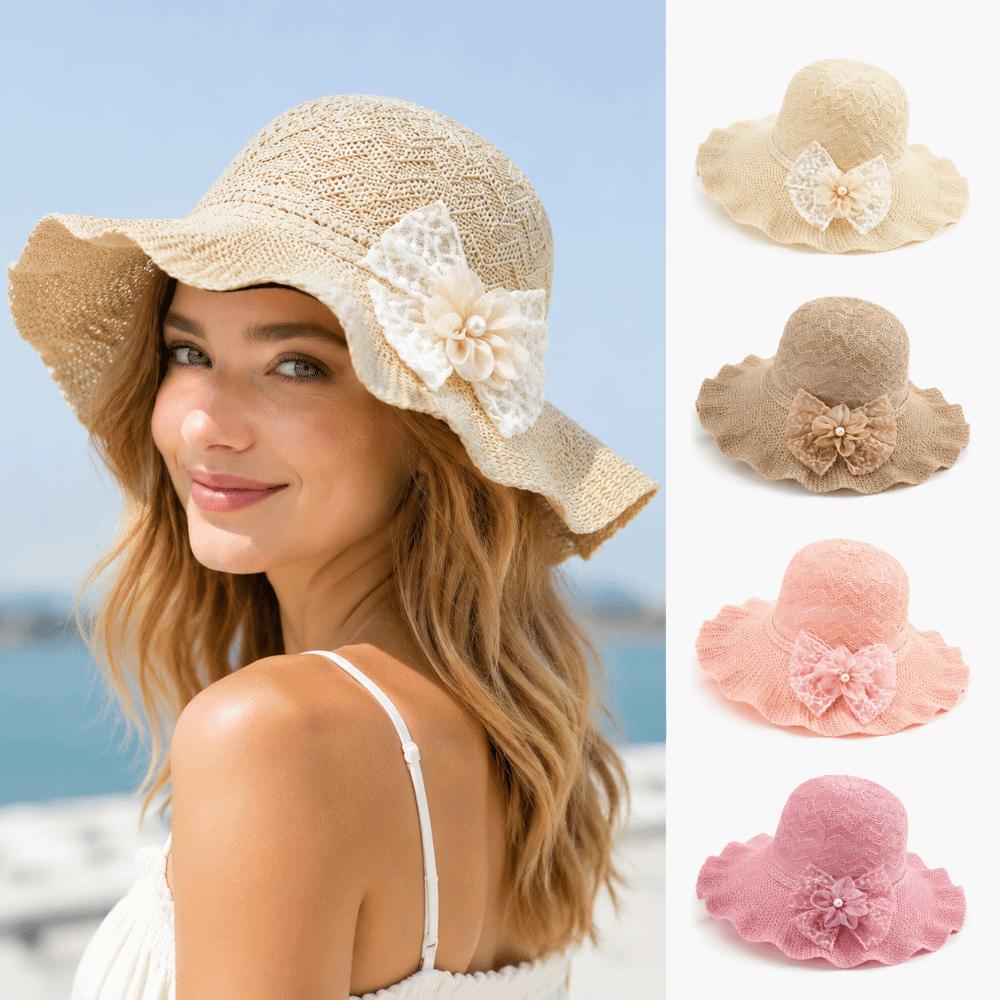 Breathable Wide Brim Straw Hat Adjustable Beach Sun Hat Sweet Ruffle Sun Hat For Women Girls