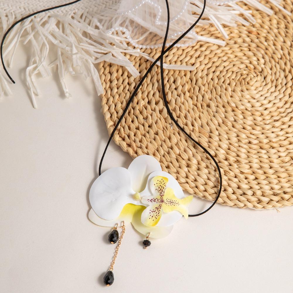 Drawstring Butterfly Orchid Clavicle Chain Lace Up Korean Style Choker Flower Necklace Jewelry