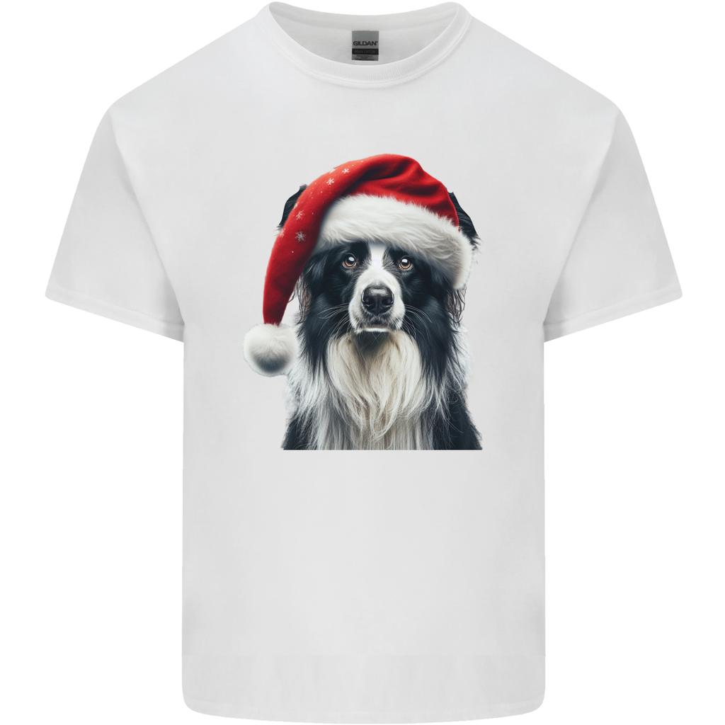 Christmas Border Collie Wearing an Xmas Hat Dog Unisexs Light Cotton TShirt