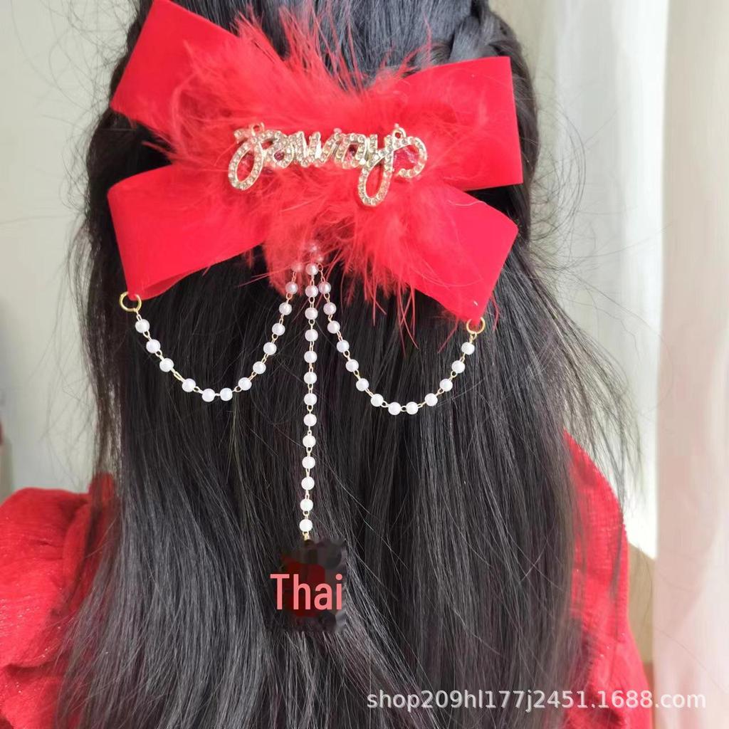 Праздничные красные новогодние аксессуары для волос: Ленты, банты, шпильки, головные уборы и заколки с кисточками для девочек