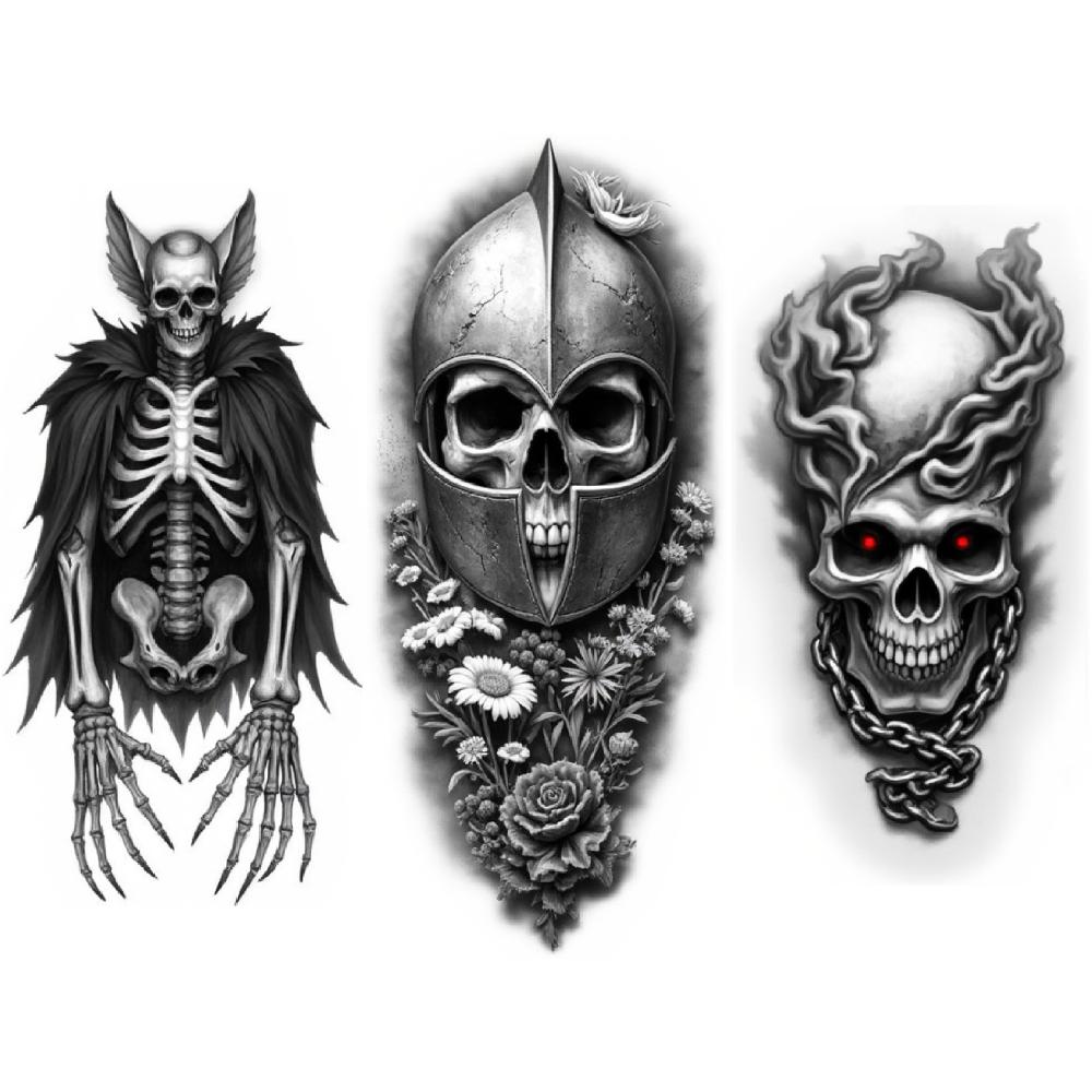 3 шт. Временные татуировки Водонепроницаемые Долговечные Наклейки на тело Лиса со свечой Викинги Череп Дерево Череп Для женщин Руки Бедра