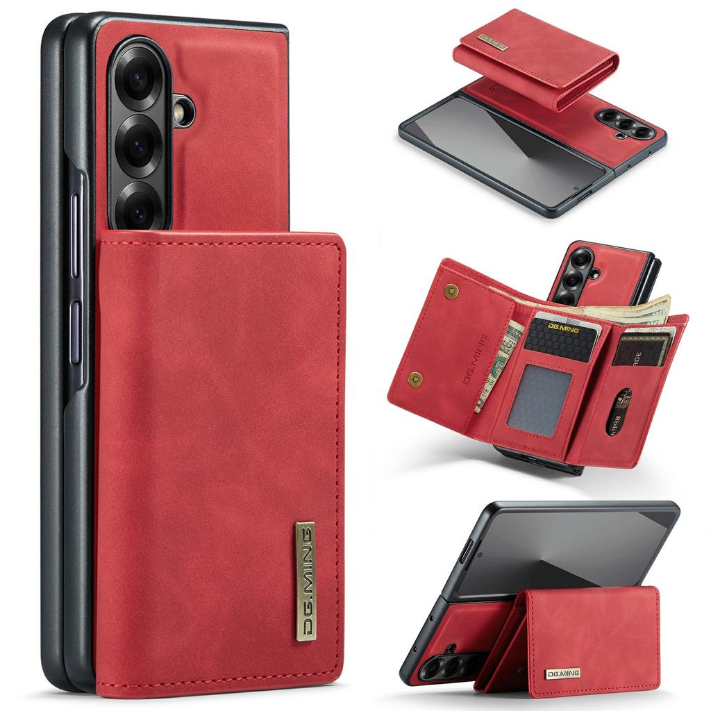 DG.MING M1 Series for Samsung Galaxy Z Fold7 5G Phone Case PU + TPU + PC Back Cover with Magnetic Tri-Fold Wallet Kickstand