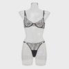 Ultra-Thin French Embroidered Mesh Bra & Thong Set - Women's Breathable, Gathered Fit.