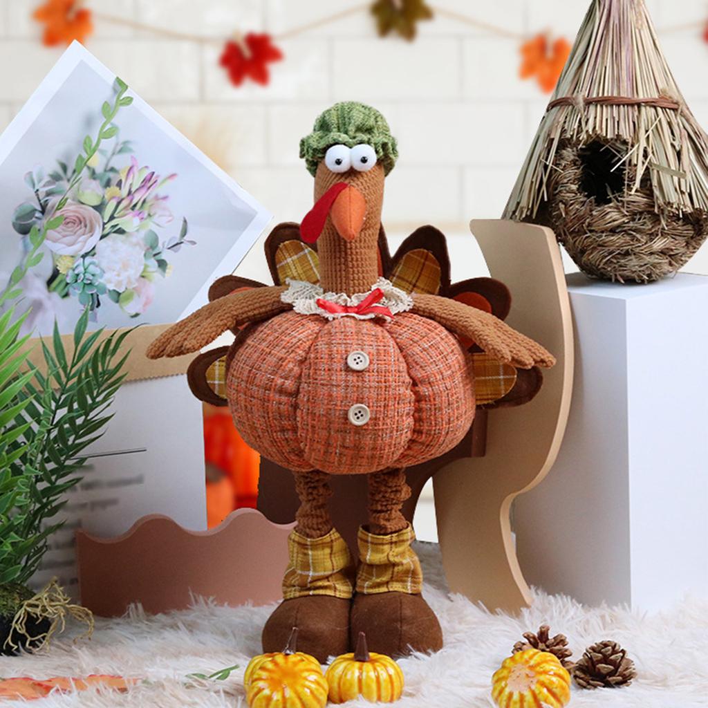 Thanksgiving Decoration Turkey Doll with Telescopic Legs Autumn Decors Turkey Figurine Festival Farmhouse Home Ornaments