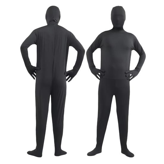 Halloween Jumpsuit Tight Fit Breathable Long Sleeves Hooded Elastic Solid Color Invisible Jumpsuit