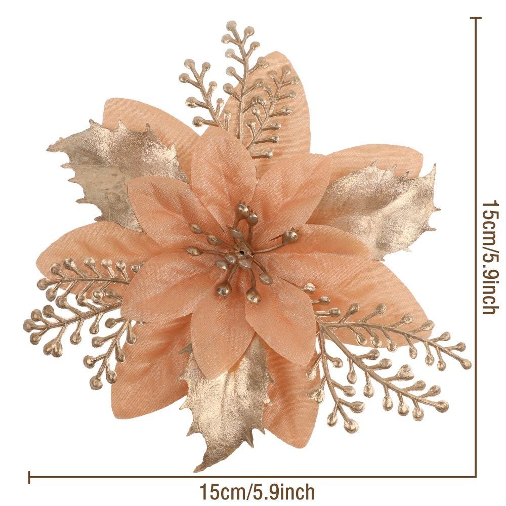 12 шт. Искусственный рождественский цветок с пайетками, блестящий 3D-симулятор цветка пуансеттии, рождественские подарки