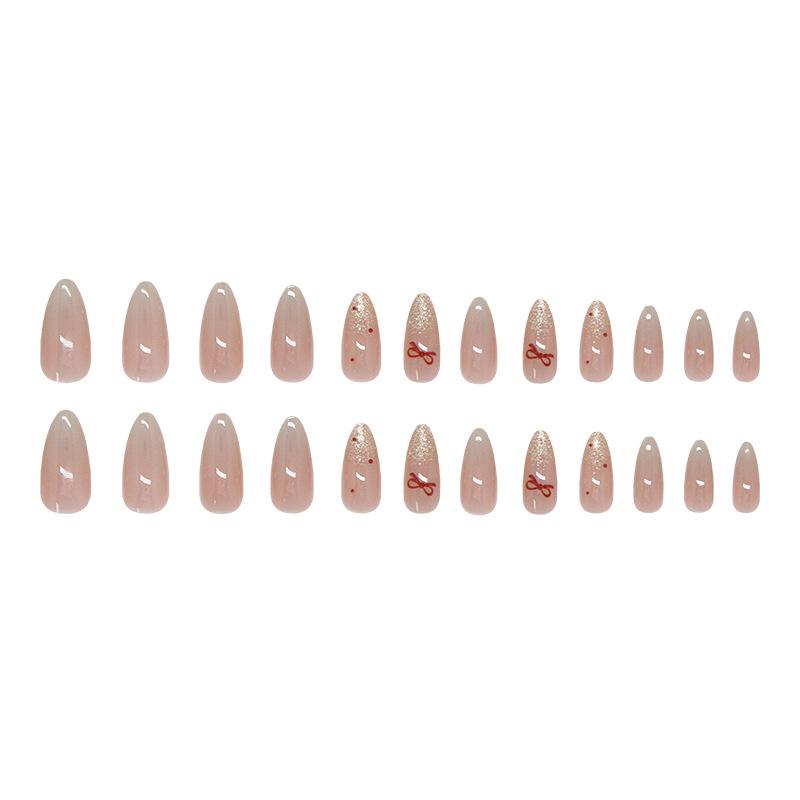 Изящные сверкающие волнистые точки, игривые бантики, градиентные наклейки для маникюра, 24 штуки съемных накладных ногтей