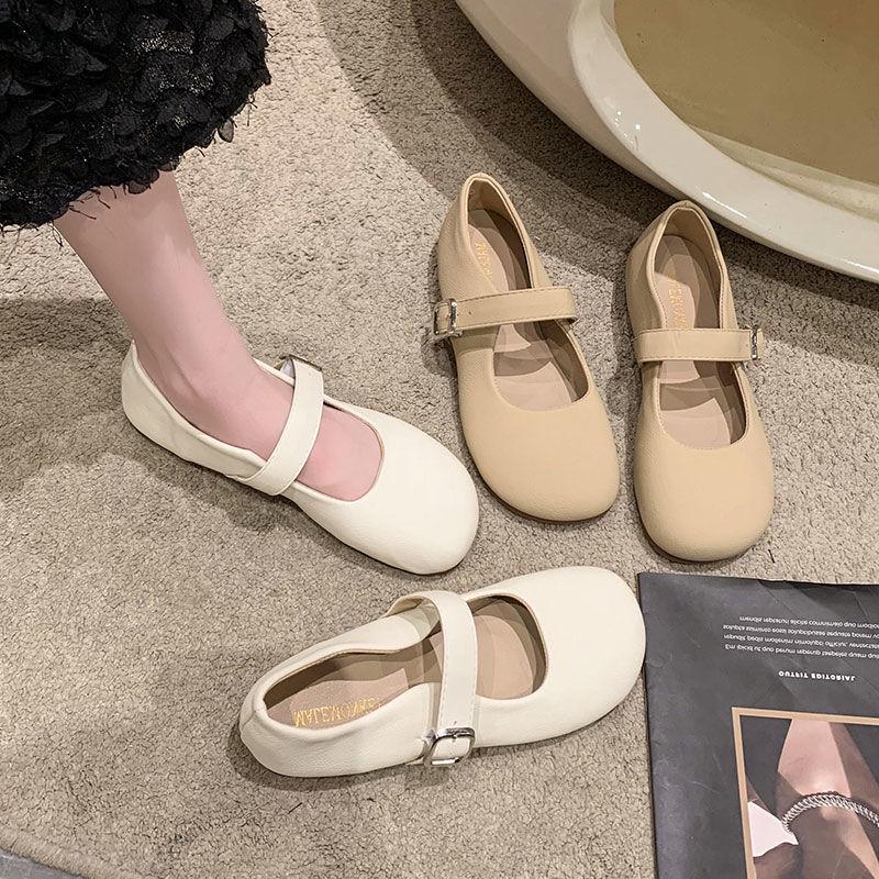 With Small Skirt Single Shoes Women's 2025 Autumn New Shallow Mouth Versatile Mary Jane French Retro One-word Buckle Grandma Shoes