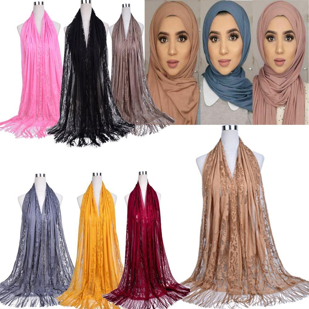 Women Girls Headwear Headscarf Luxury Head Scarves Hijab Shawl Scarf Hollow Tassel Scarf Head Wrap