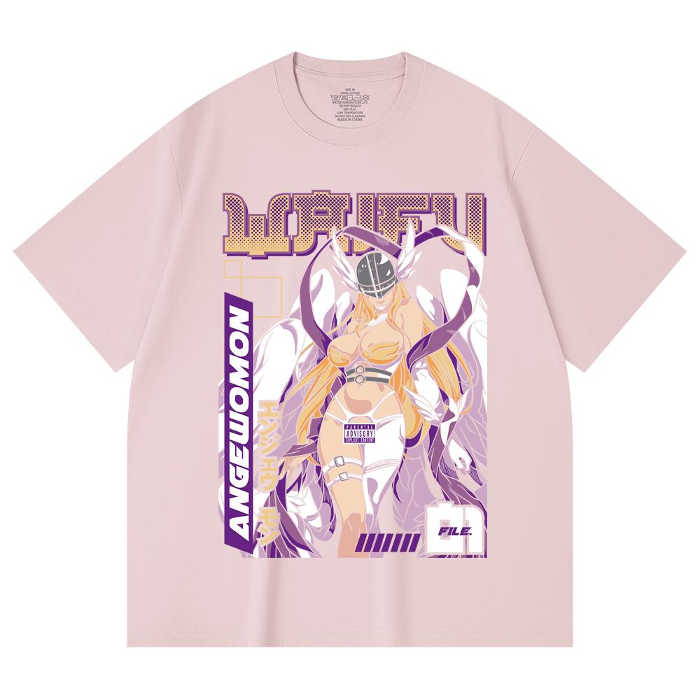 230 г/м² 100% хлопок Digimon V9 Angewomon Waifu Принт Унисекс Тяжелая хлопковая футболка