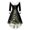 Women's Fashion Elegant Autun And Winter Long Sleeve V-Neck Christmas Print Dress