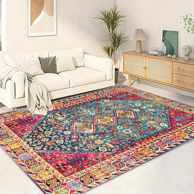 Ultra-Soft Persian Print Area Rug - Non-Slip, Machine Washable for Living Room Bedroom Decor Thickness