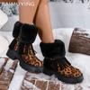 Женские зимние ботильоны на платформе с леопардовыми кисточками, замшевые меховые туфли на среднем каблуке, короткие плюшевые зимние ботинки 2025 года, тренд, теплые ботинки для женщин