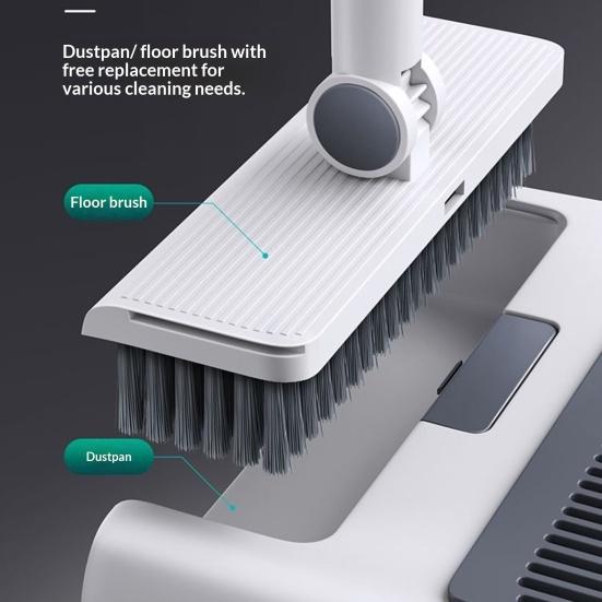 Broom with Dustpan Combo Set 3-in-1 Cleaning Tool Adjustable Long Handle Self-Cleaning Dustpan Teeth Indoor Outdoor Push Broom Dustpan Set