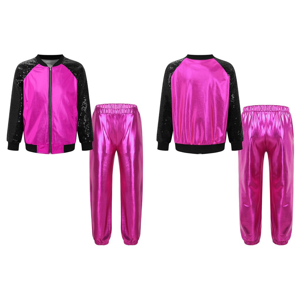 Детский костюм для джаза/хип-хопа с металлической курткой-бомбером и спортивными штанами