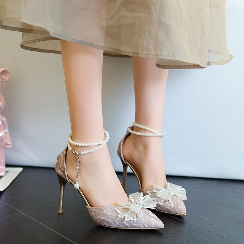 Модные Роскошные Жемчужные Хрустальные Туфли-Лодочки с Бантом Белые Свадебные Женские Весенние Дизайнерские Туфли на Высоком Каблуке Женские Туфли на Тонком Каблуке для Вечеринки