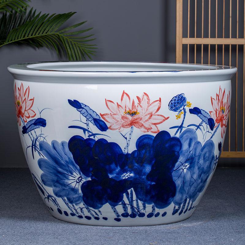 Large Blue and White Porcelain Feng Shui Lotus Jar for Courtyard