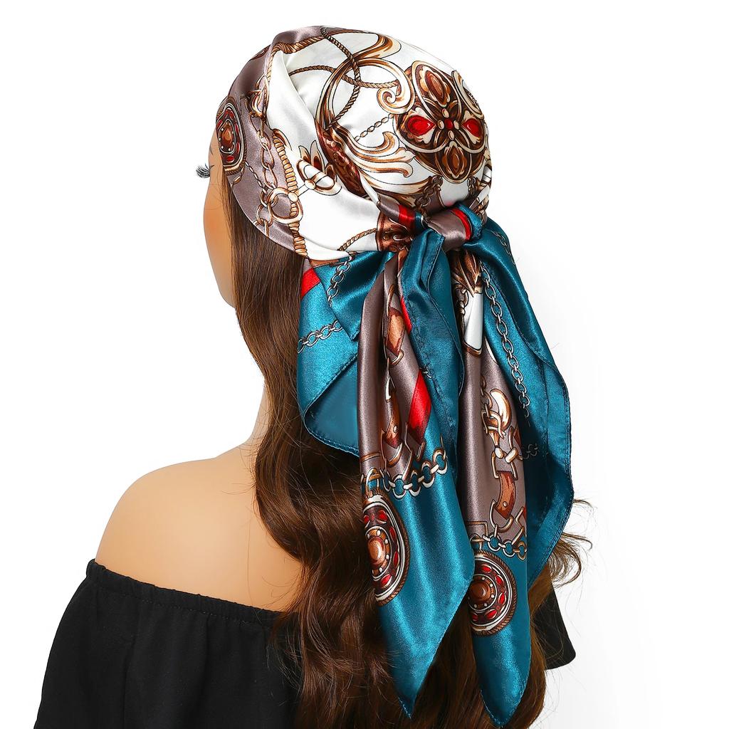 Head Scarf Women Luxury Brand Square 90*90cm Silk Foulard Satin Bandana Cheveux Soft Neckerchief Hijab Hair Scarves For Ladies