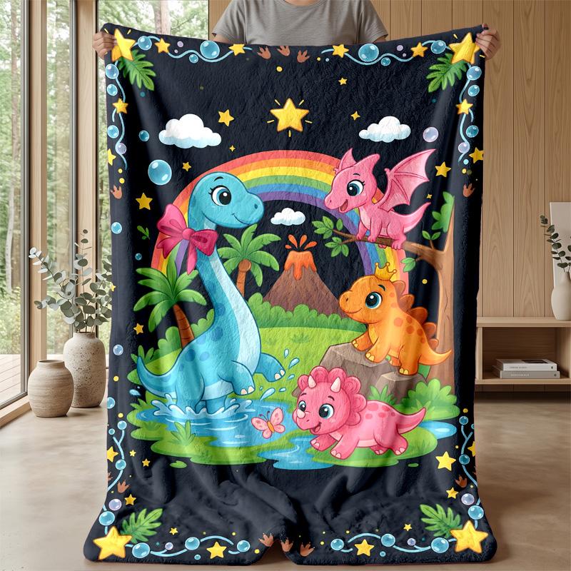 Dinosaur Floral Pattern blanket Personalized Name Flannel Blanket Soft Cozy Plush Throw for Sofa Bed Lightweight Home Decor