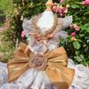 Luxury Khaki Roseflower Pet Dog Clothes Handmade Dot Print Long Tail Wedding Party Princess Dresses For Small Medium Dog Puppy