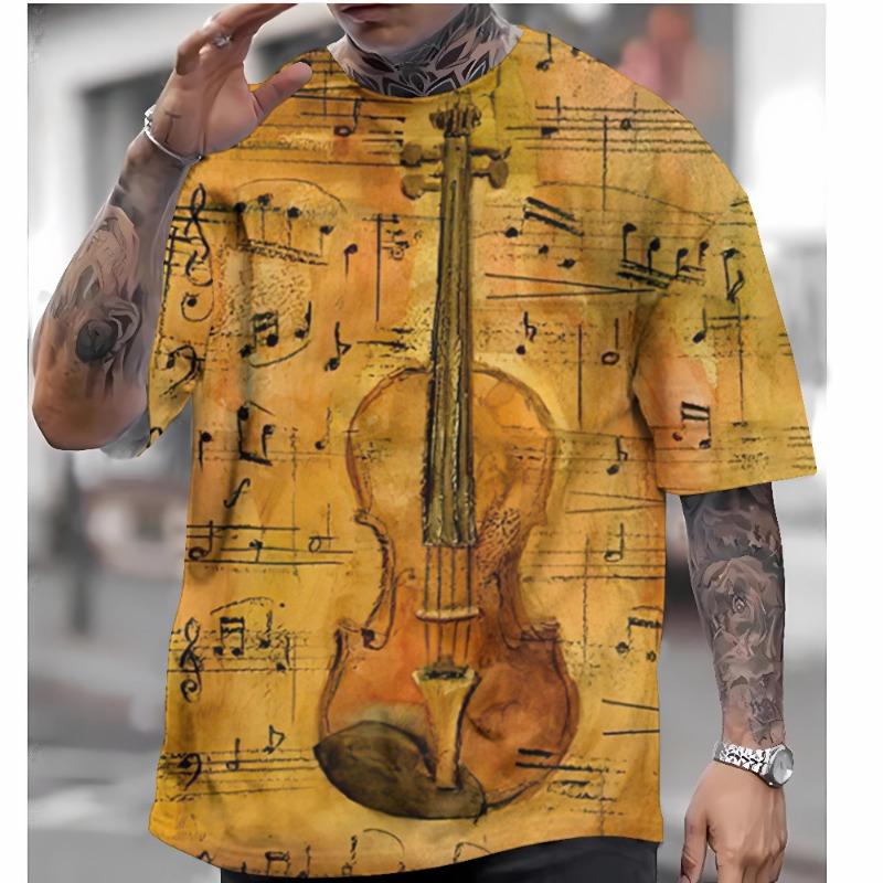 Футболка с коротким рукавом с принтом гитары 3D, мужская летняя повседневная мужская футболка, уличная модная мужская одежда, свободные футболки большого размера 2025