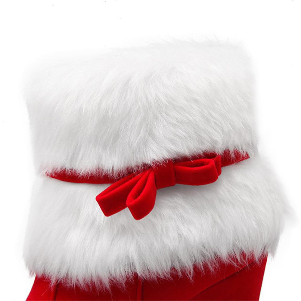 Женская Зимняя Теплая Обувь Рождественские Туфли Леди Санта Клаус Косплей Обувь Красные Ботильоны Высокие Каблуки Короткие Ботинки