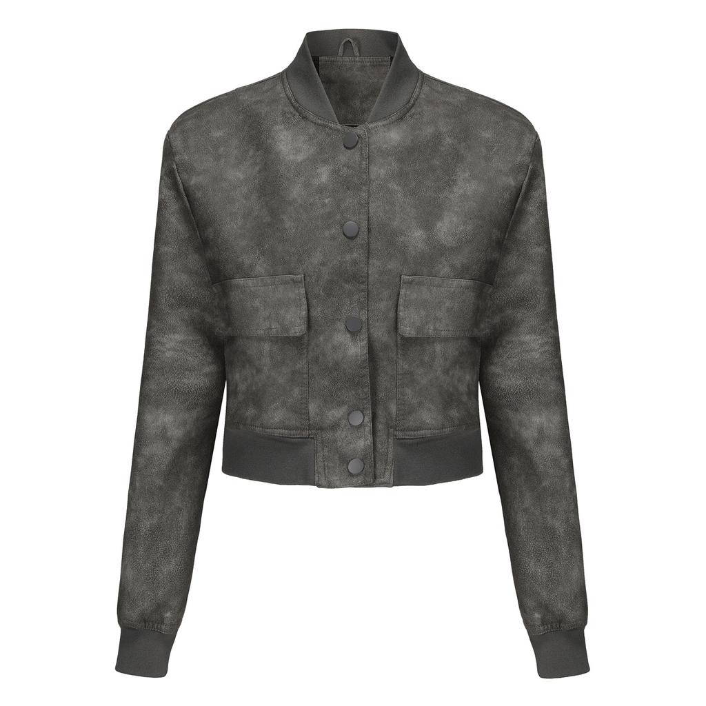 Loose Cardigan Jacket Casual Jacket Fashion Ribbed Shrunken Leather Jacket Women