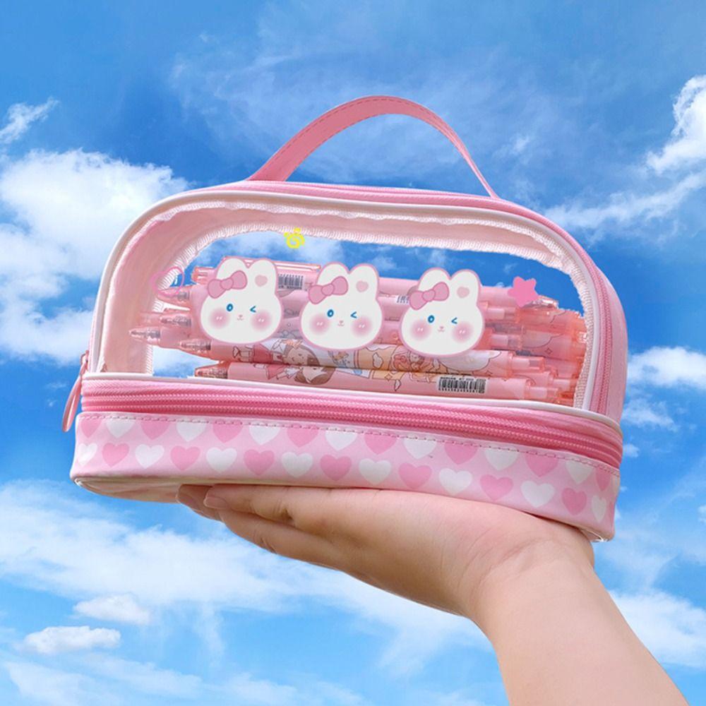 Прозрачная сумка для ручек из ПВХ, сумка для хранения ручек, милый органайзер для канцелярских принадлежностей для студентов