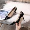 Fashion Women's Fashion Single Shoes Autumn New Pointed Head Shallow Mouth Rivets A Slip-on Stiletto Heel Super High Heels