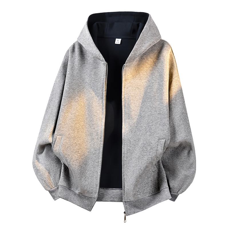 American-Style Heavyweight Casual Hoodie: New Spring Trend, Loose Fit, Color-Blocked Design, Versatile Couple's Cardigan.