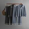 Fall Winter Lazy Wind Loose V Collar Pulllover Sweater Suit Women's Solid Color Long Sleeve Knit Wide Leg Pants Two Piece Set