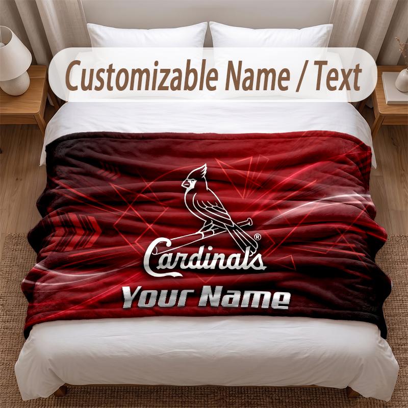 St. Louis Cardinals Printed Flannel Blanket Custom Name Text Soft Warm Throw For Bedroom Holiday Gift