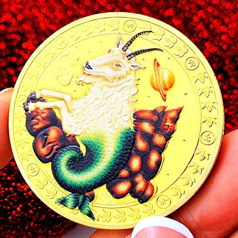 Twelve zodiac signs, color printing, Scorpio, gold-plated color printing commemorative medal, Gemini of love, decorative gold coin, Libra coin