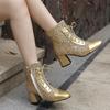 Glitter Winter Women Ankle Boots Silver Gold Sequined Cloth High Heels Party Dress Lady British Lace-up Plush Zipper Short Boots