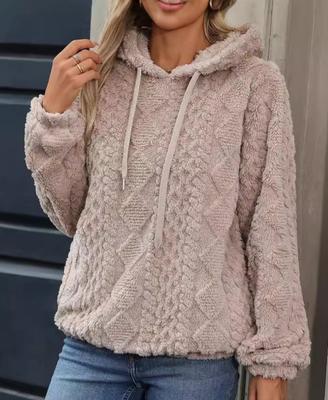 Женские зимние осенние худи флисовый пуловер женская вязаная толстовка с капюшоном теплая с длинным рукавом свободное пальто