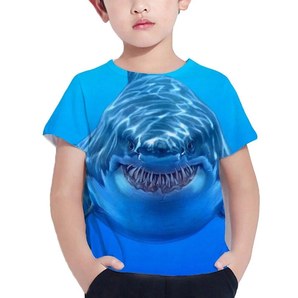Shark Tshirt Kids Clothes Summer Animals Blue Sea T-Shirt For Boy Tee Shirt Children Top 2023 Short Sleeve 3d Print Girls Tees