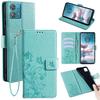 Чехол для телефона Motorola Edge 40 Neo 5G с ремешком на запястье, кожаный чехол-книжка с принтом в виде бабочки и цветка - синий