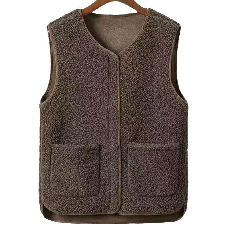 Утепленный жилет из овечьей шерсти большого размера для женщин, новая меховая интегрированная жилетка, куртка-жилет на зиму