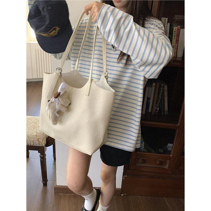 Milk Huhu Soft Leather Tote Bag New Mother and Child Bag Korean Leisure Commuter Versatile Practical Handheld Shoulder Women's Bag