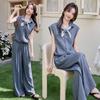 Летний новый модный костюм женский лацкан рубашка без рукавов темперамент тонкие прямые брюки костюм-двойка