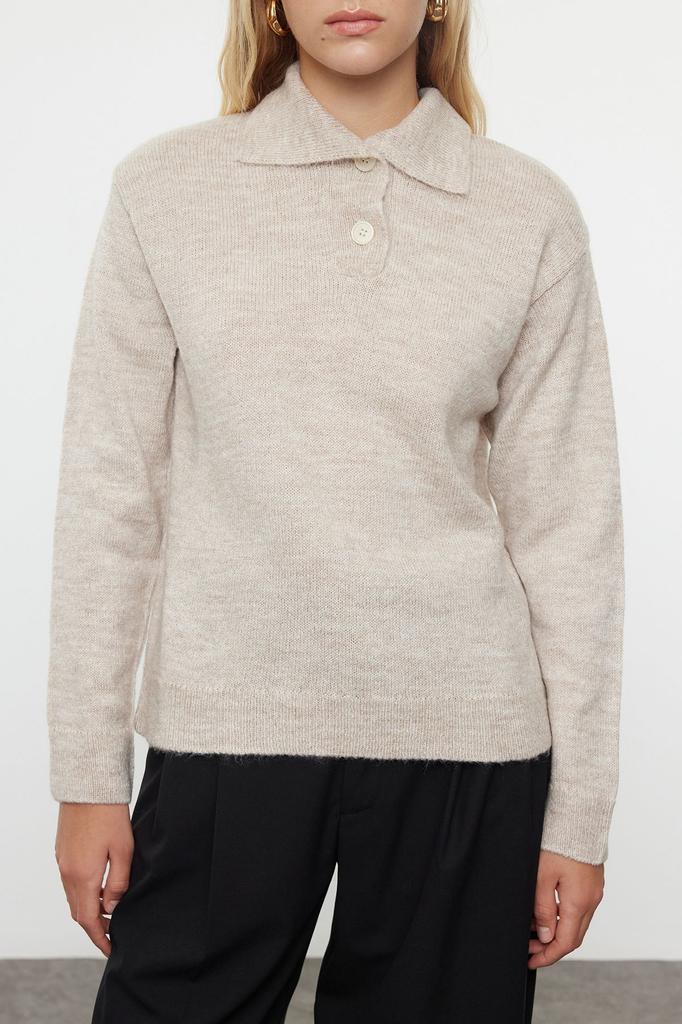 Women's Fashionable Stylish Sweater Mink More Sustainable Soft Textured Wide Fit Polo Neck Knitwear Sweater