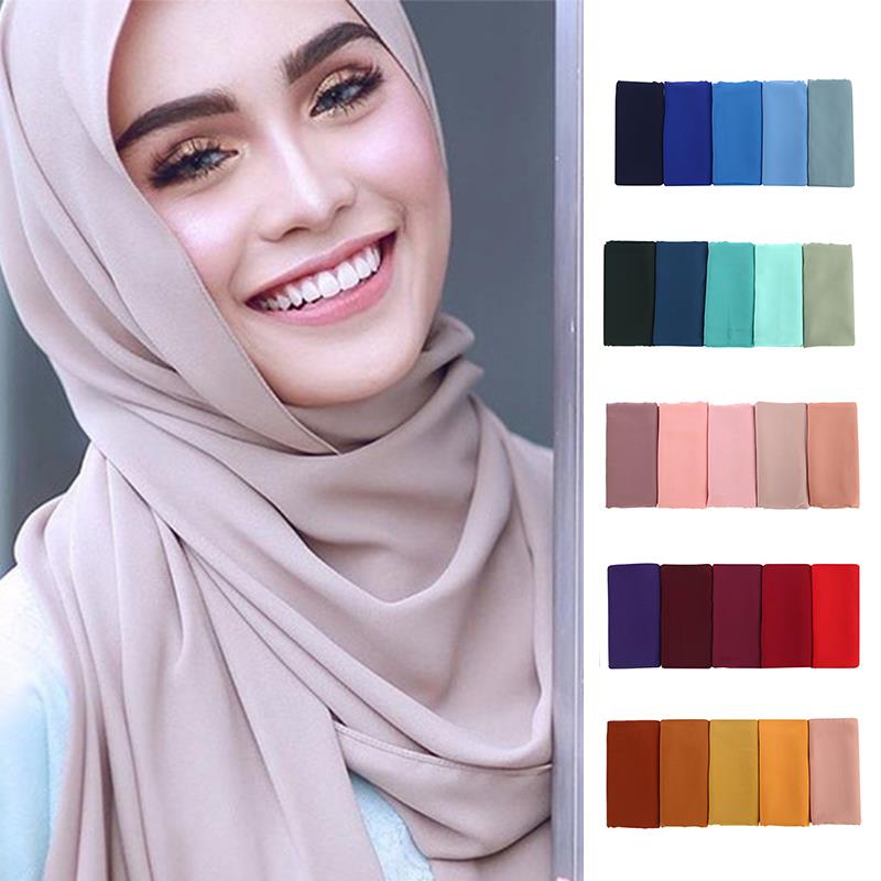 Мусульманский шифоновый шарф-хиджаб с пузырьками, женский однотонный мягкий длинный платок и накидка Жоржет, исламские платки на голову, женские хиджабы