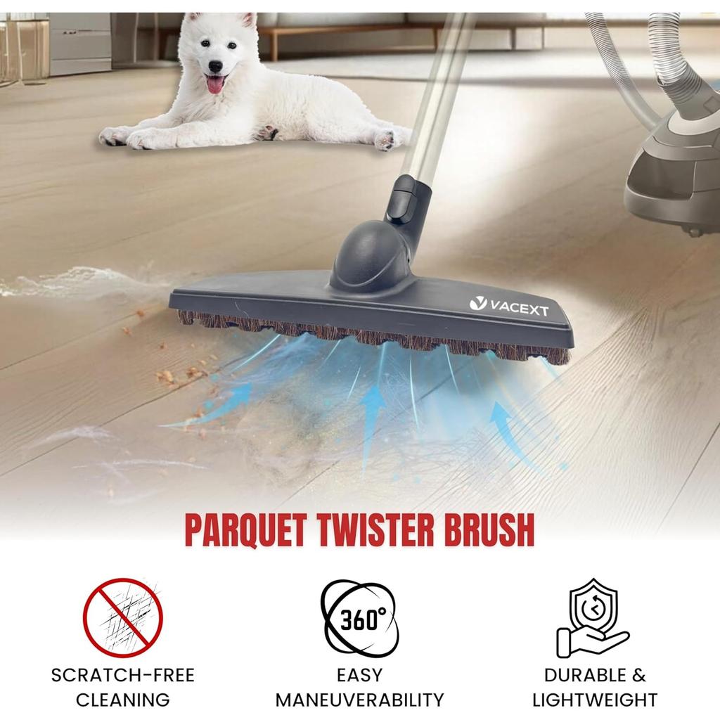 Для насадки Miele для паркета – 12-дюймовый Parquet Twister с мягкой щетиной из конского волоса, – Совместим с пылесосами Miele C1, C2, C3